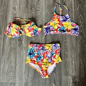 Women’s PacSun Out From Under Tropical Swim Set -2 Tops & 1 Bottom